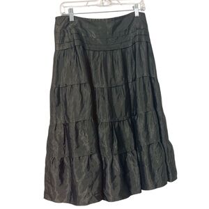 Club Monaco Black Satin Tiered Midi Skirt Sz 6 EUC Boho Bohemian Neutral